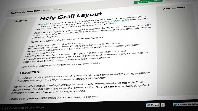 Holy Grail layout created with Flexbox